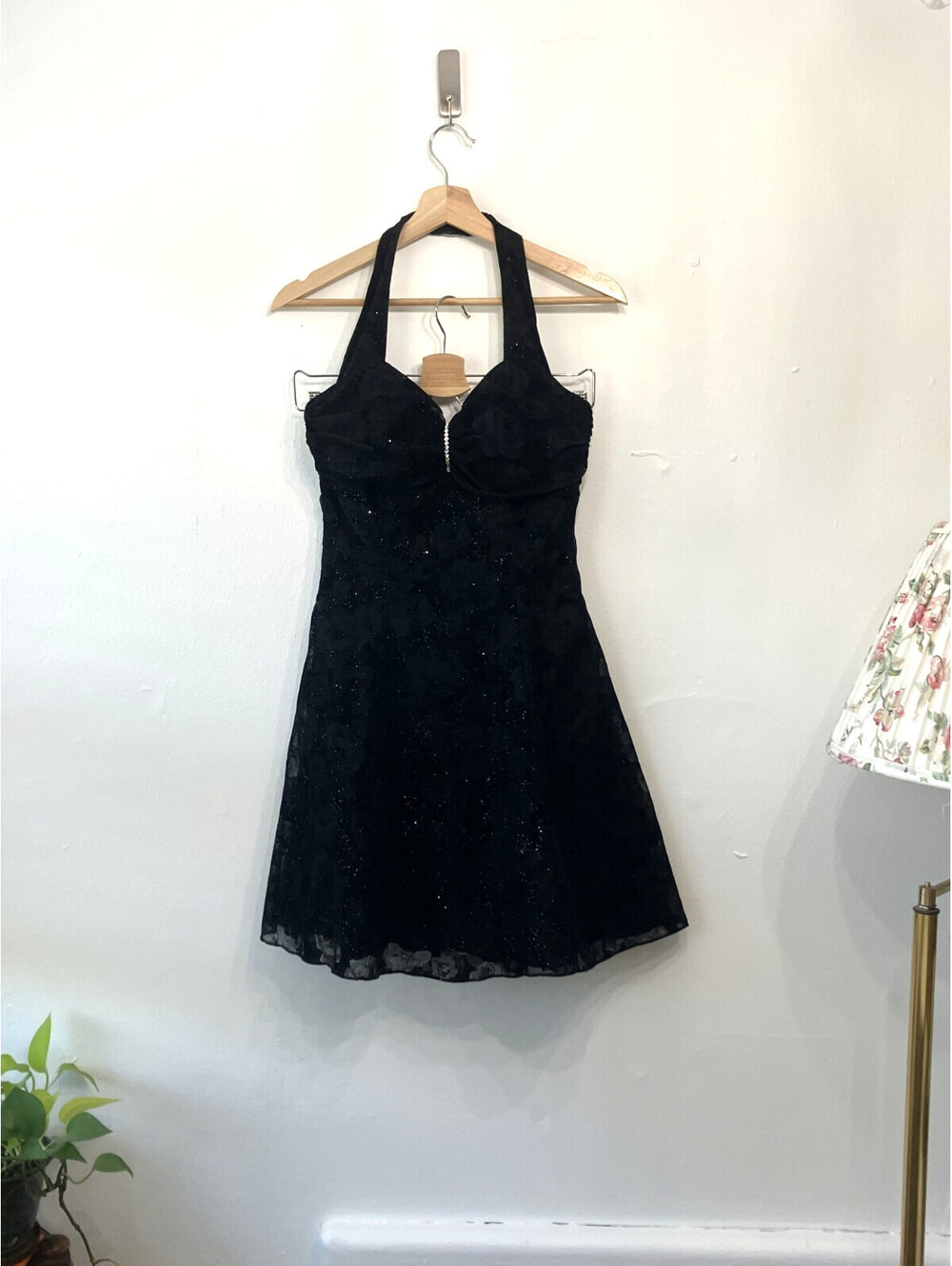 Vintage Y2K Whimsigoth Cocktail Dress Glitter Velvet Floral Burnout Glam 3-4